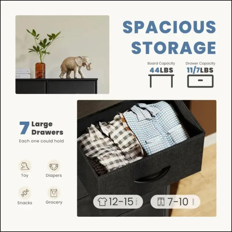 JHK Bedroom Dresser with 7 Fabric Drawers - Organizer Storage Chest for Clothes Living Room Display Cabinet Closet