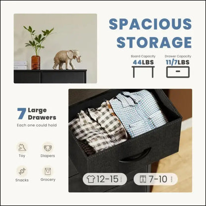 JHK Bedroom Dresser with 7 Fabric Drawers - Organizer Storage Chest for Clothes Living Room Display Cabinet Closet