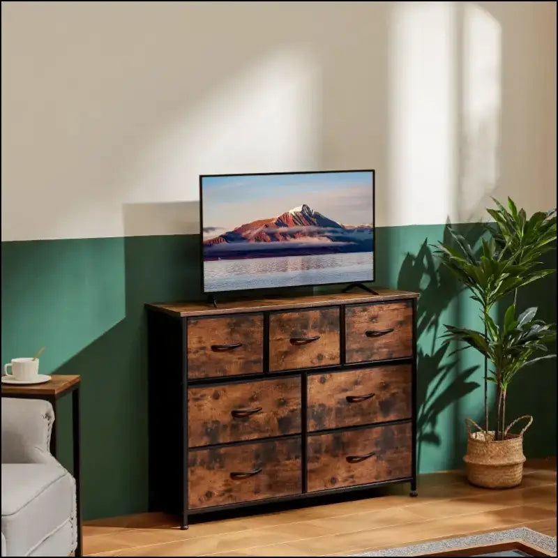 JHK Bedroom Dresser with 7 Fabric Drawers - Organizer Storage Chest for Clothes Living Room Display Cabinet Closet