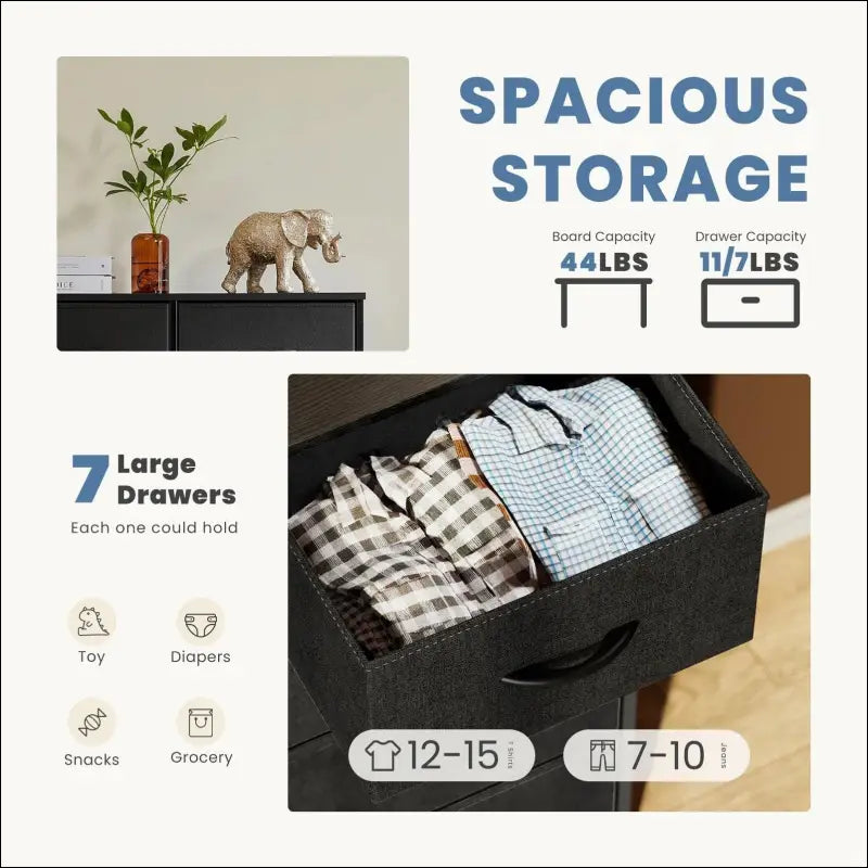 JHK Bedroom Dresser with 7 Fabric Drawers - Organizer Storage Chest for Clothes Living Room Display Cabinet Closet