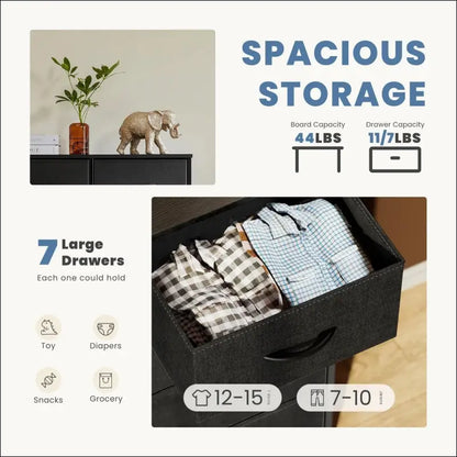 JHK Bedroom Dresser with 7 Fabric Drawers - Organizer Storage Chest for Clothes Living Room Display Cabinet Closet