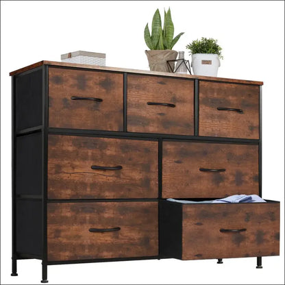 JHK Bedroom Dresser with 7 Fabric Drawers - Organizer Storage Chest for Clothes Living Room Display Cabinet Closet