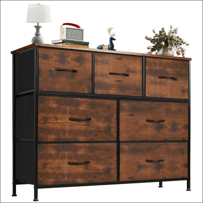 JHK Bedroom Dresser with 7 Fabric Drawers - Organizer Storage Chest for Clothes Living Room Display Cabinet Closet