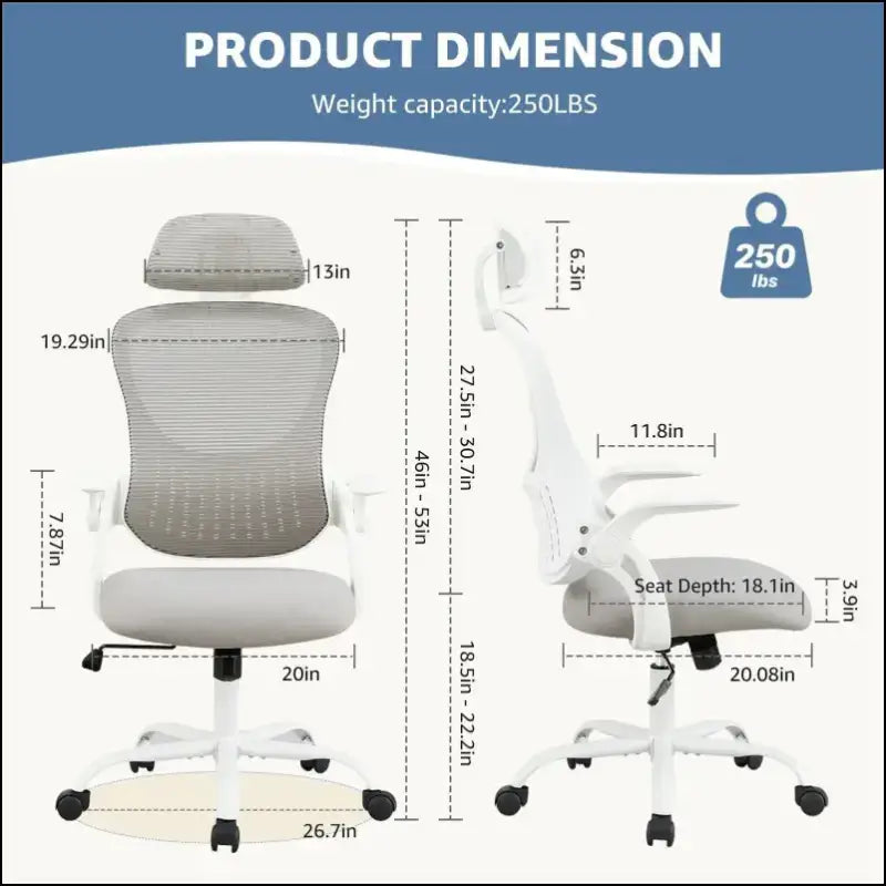 JHK Ergonomic Mesh Office Chair with Flip-Up Arms Adjustable Headrest and Lumbar Support – Ideal for Home Comfort