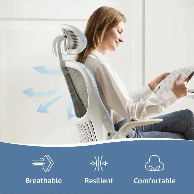 JHK Ergonomic Mesh Office Chair with Flip-Up Arms Adjustable Headrest and Lumbar Support – Ideal for Home Comfort