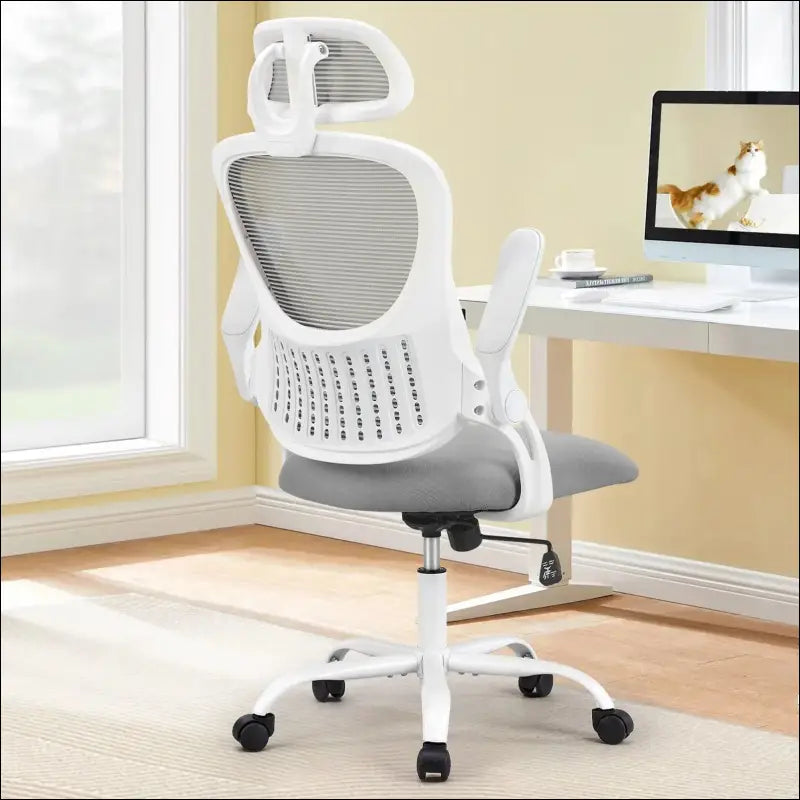 JHK Ergonomic Mesh Office Chair with Flip-Up Arms Adjustable Headrest and Lumbar Support – Ideal for Home Comfort