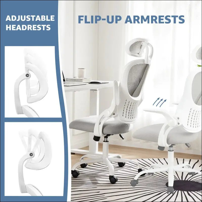 JHK Ergonomic Mesh Office Chair with Flip-Up Arms Adjustable Headrest and Lumbar Support – Ideal for Home Comfort