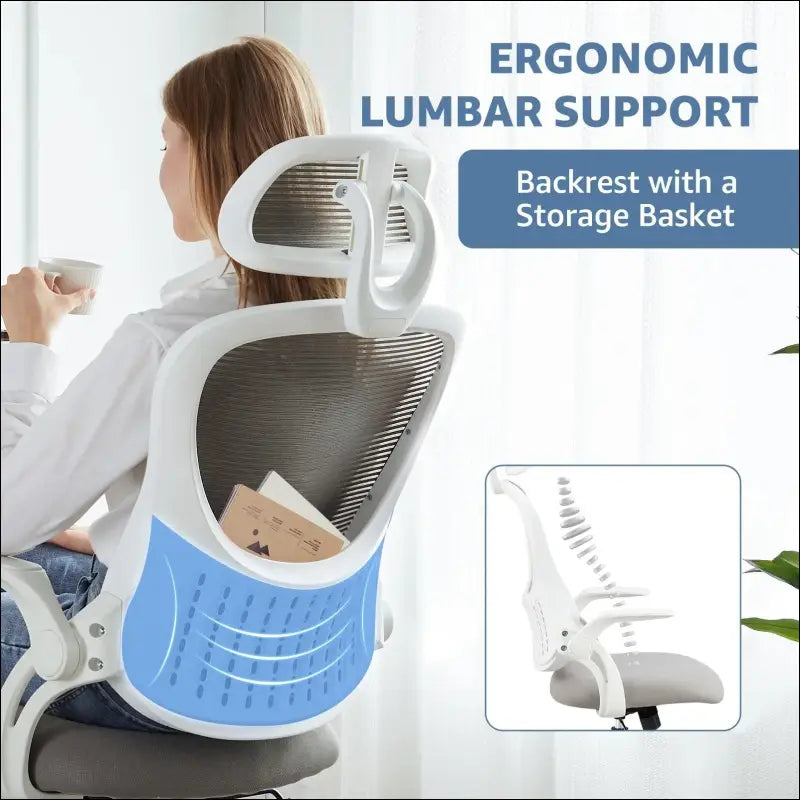 JHK Ergonomic Mesh Office Chair with Flip-Up Arms Adjustable Headrest and Lumbar Support – Ideal for Home Comfort