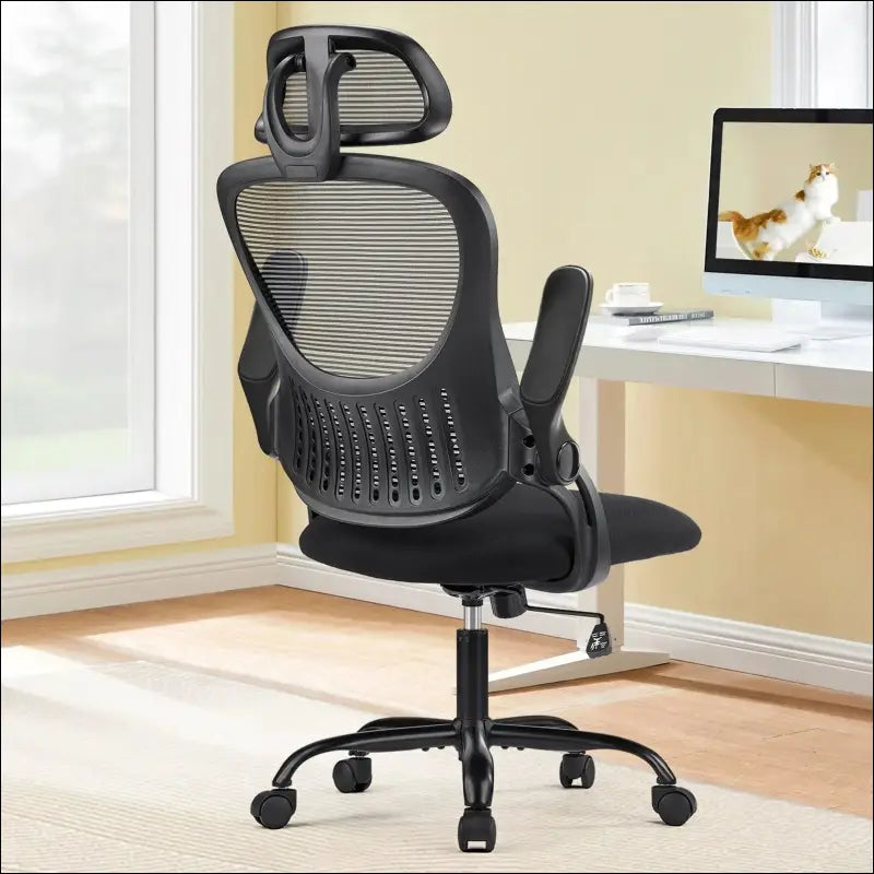 JHK Ergonomic Mesh Office Chair with Flip-Up Arms Adjustable Headrest and Lumbar Support – Ideal for Home Comfort
