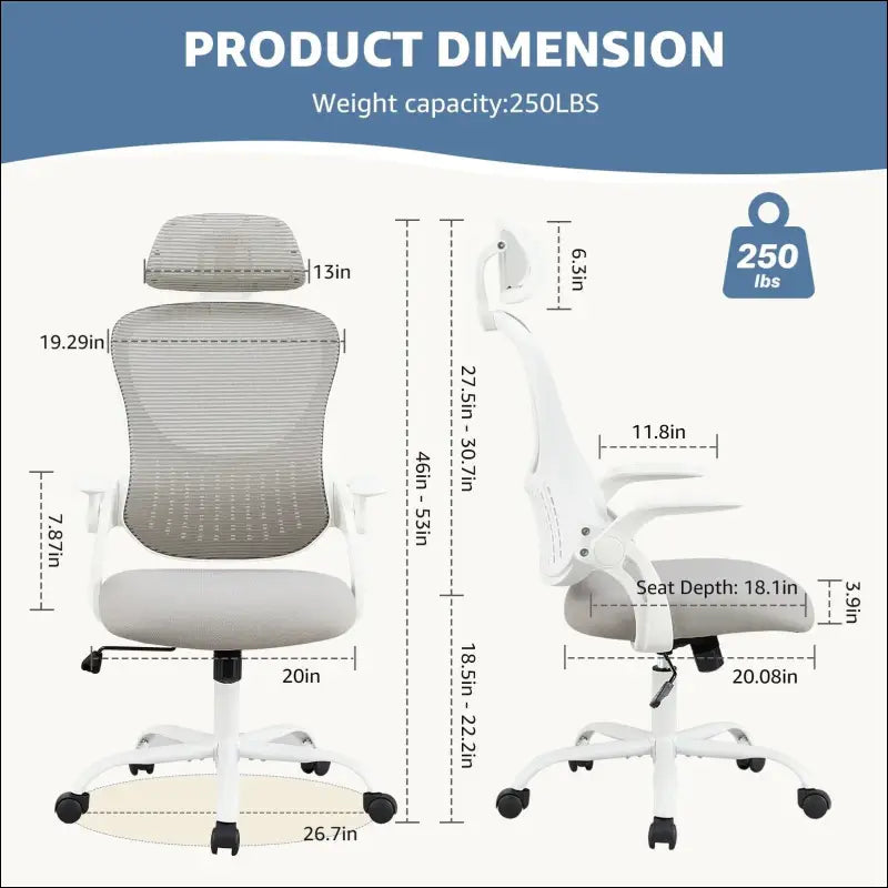 JHK Ergonomic Mesh Office Chair with Flip-Up Arms Adjustable Headrest and Lumbar Support – Ideal for Home Comfort