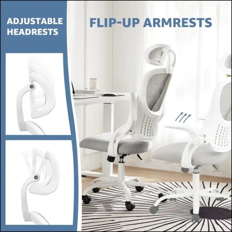 JHK Ergonomic Mesh Office Chair with Flip-Up Arms Adjustable Headrest and Lumbar Support – Ideal for Home Comfort