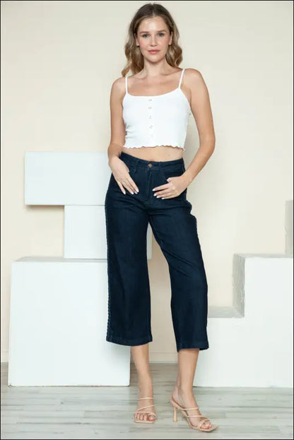 Judy Blue Full Size Side Seam Braid Detail Crop Wide Leg Jeans