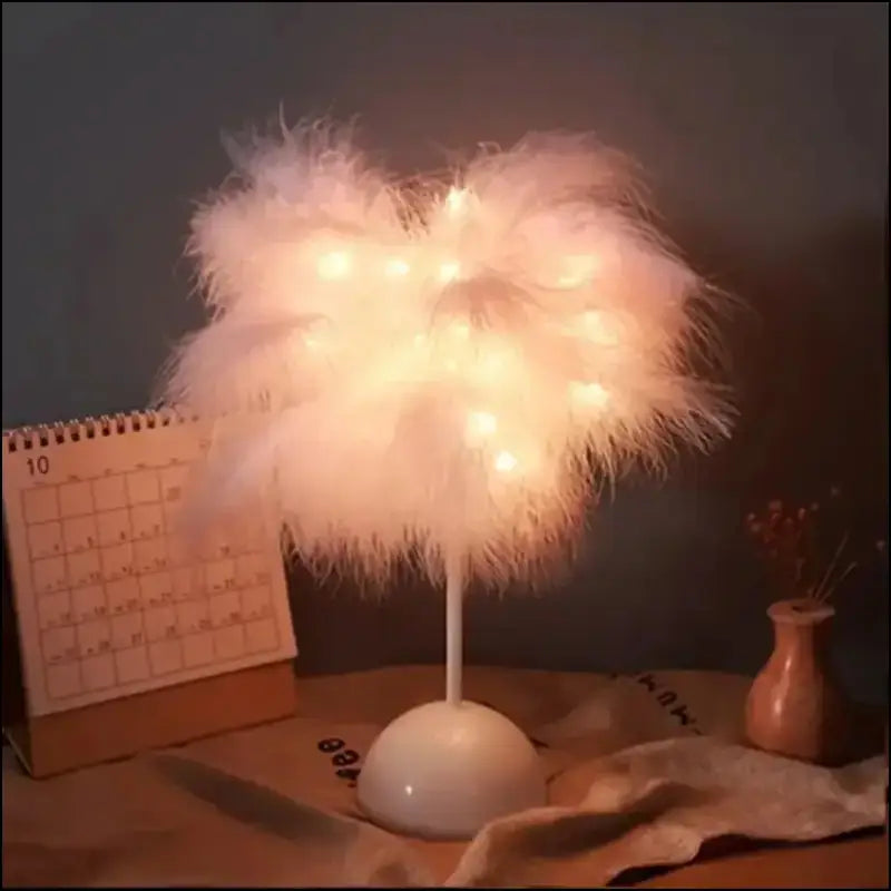 LED Feather Table Lamp - Romantic Decorative Light for Bedroom Dining & Birthday Decor (Battery Not Included)