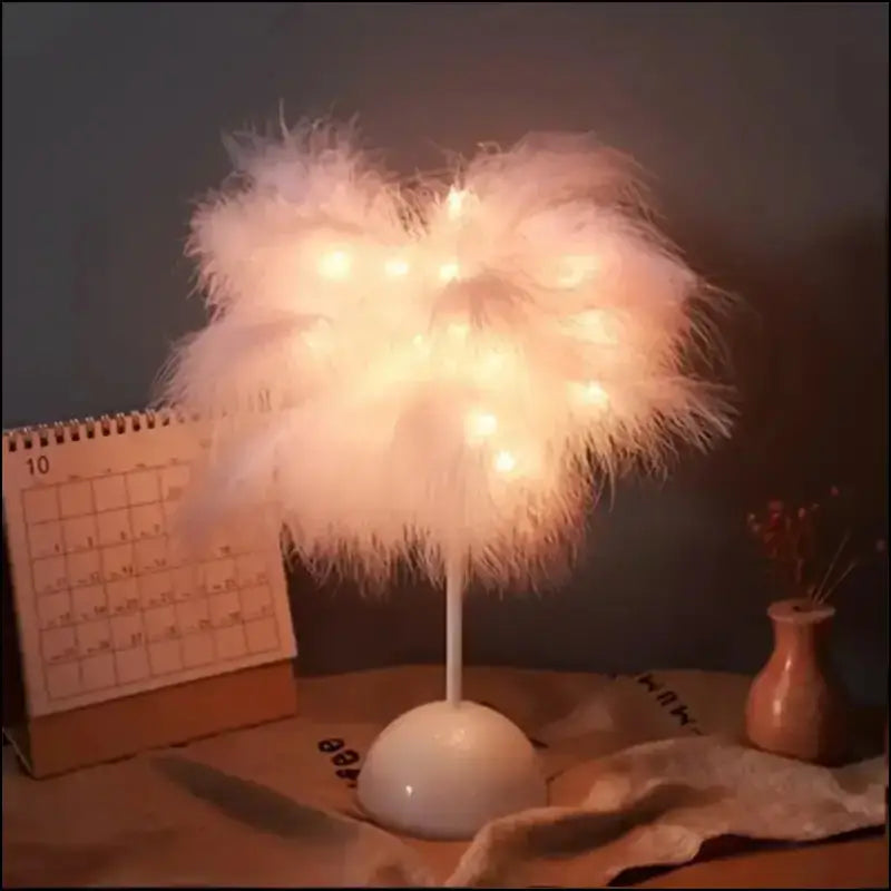 LED Feather Table Lamp - Romantic Decorative Light for Bedroom Dining & Birthday Decor (Battery Not Included)
