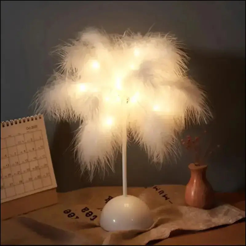 LED Feather Table Lamp - Romantic Decorative Light for Bedroom Dining & Birthday Decor (Battery Not Included)