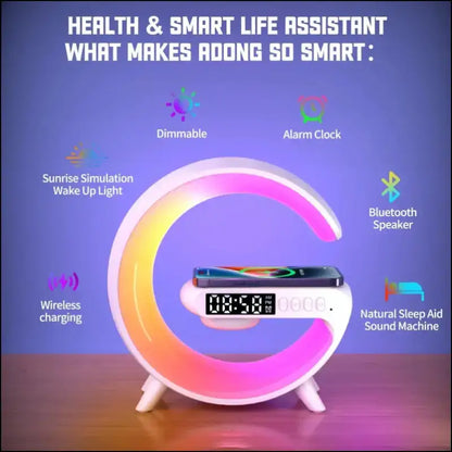 LED Smart Wake Up Light RGB Night with Wireless Speaker 15W Rechargeable Desk Lamp for Bedroom Bedside Game Room