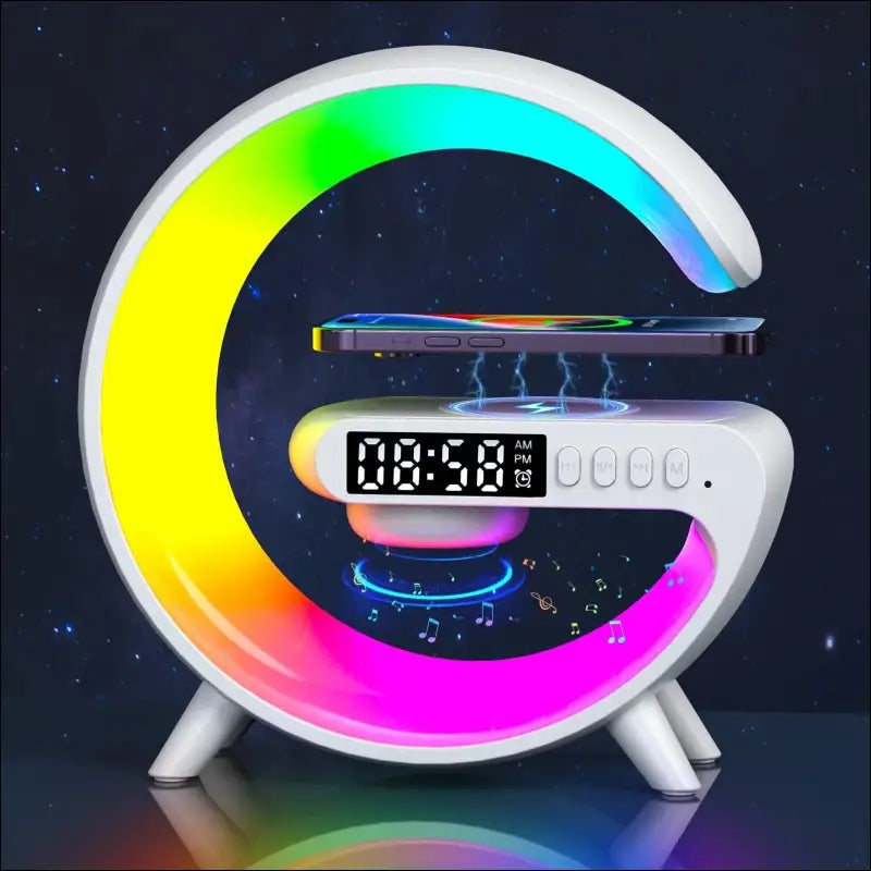 LED Smart Wake Up Light RGB Night with Wireless Speaker 15W Rechargeable Desk Lamp for Bedroom Bedside Game Room
