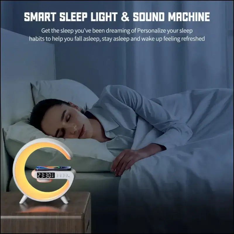 LED Smart Wake Up Light RGB Night with Wireless Speaker 15W Rechargeable Desk Lamp for Bedroom Bedside Game Room
