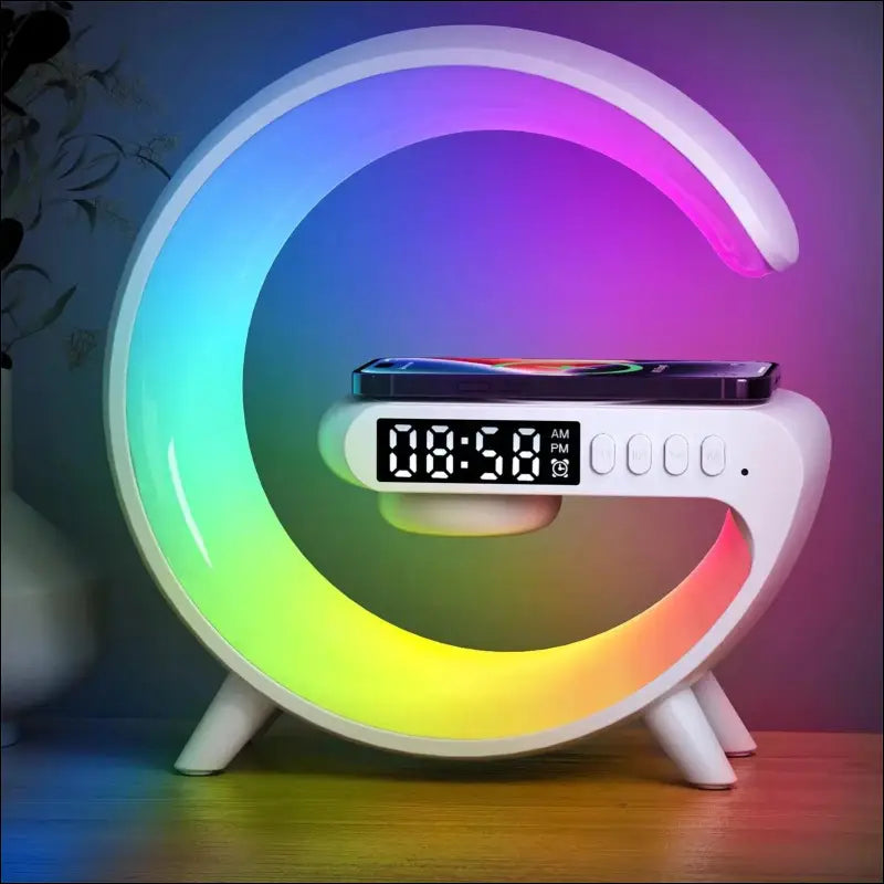 LED Smart Wake Up Light RGB Night with Wireless Speaker 15W Rechargeable Desk Lamp for Bedroom Bedside Game Room