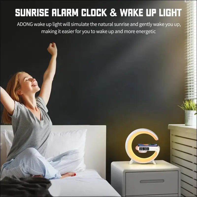 LED Smart Wake Up Light RGB Night with Wireless Speaker 15W Rechargeable Desk Lamp for Bedroom Bedside Game Room