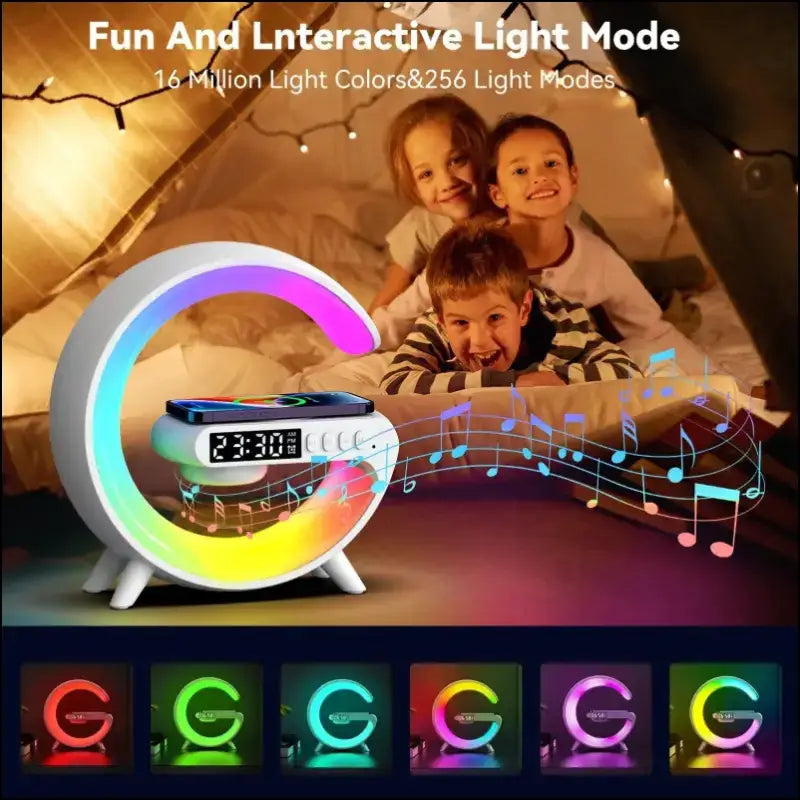 LED Smart Wake Up Light RGB Night with Wireless Speaker 15W Rechargeable Desk Lamp for Bedroom Bedside Game Room