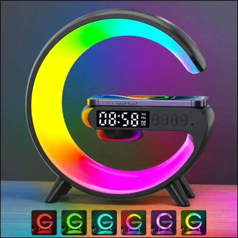 LED Smart Wake Up Light RGB Night with Wireless Speaker 15W Rechargeable Desk Lamp for Bedroom Bedside Game Room