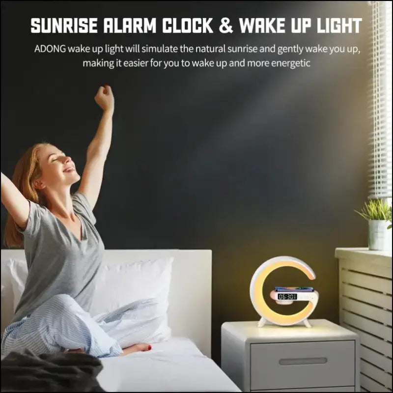 LED Smart Wake Up Light RGB Night with Wireless Speaker 15W Rechargeable Desk Lamp for Bedroom Bedside Game Room