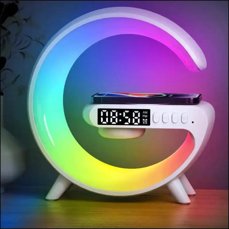LED Smart Wake Up Light RGB Night with Wireless Speaker 15W Rechargeable Desk Lamp for Bedroom Bedside Game Room