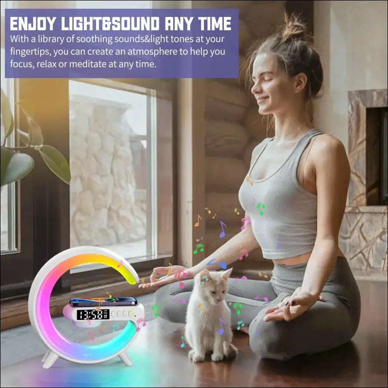 LED Smart Wake Up Light RGB Night with Wireless Speaker 15W Rechargeable Desk Lamp for Bedroom Bedside Game Room