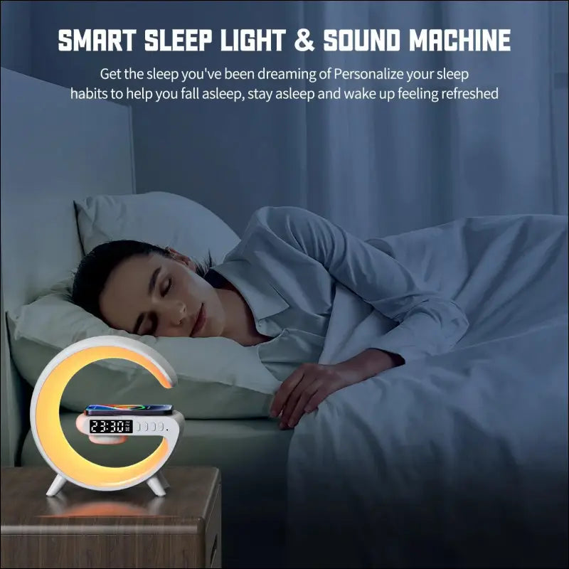 LED Smart Wake Up Light RGB Night with Wireless Speaker 15W Rechargeable Desk Lamp for Bedroom Bedside Game Room