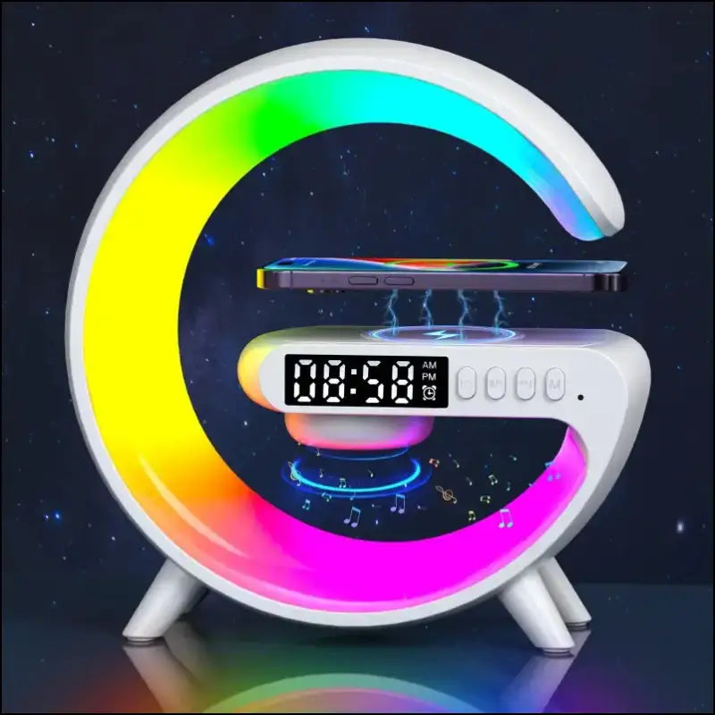 LED Smart Wake Up Light RGB Night with Wireless Speaker 15W Rechargeable Desk Lamp for Bedroom Bedside Game Room