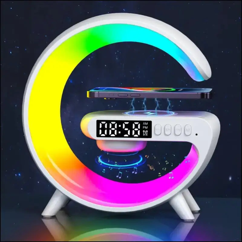 LED Smart Wake Up Light RGB Night with Wireless Speaker 15W Rechargeable Desk Lamp for Bedroom Bedside Game Room