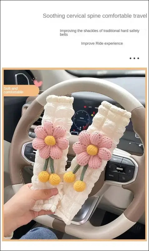 LULECI Cute Sunflower Car Seat Belt Shoulder Cover for Girls - Stylish Accessories & Decoration Supplies