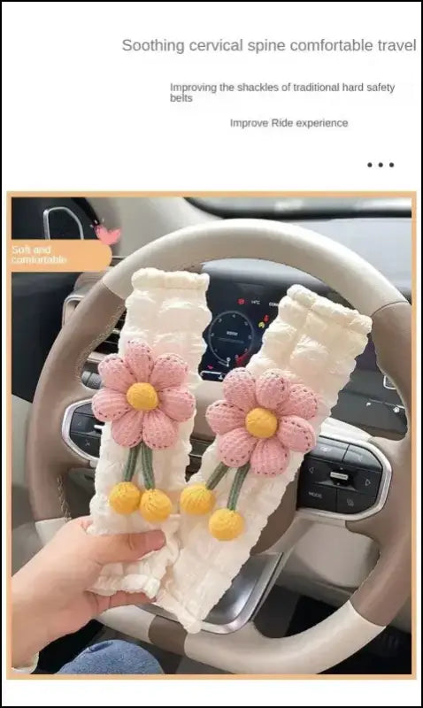LULECI Cute Sunflower Car Seat Belt Shoulder Cover for Girls - Stylish Accessories & Decoration Supplies