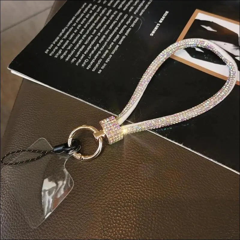 Luxury Rhinestone Mobile Phone Lanyard – High-End Diamond-Encrusted Antiloss Wrist Chain - White / CHINA