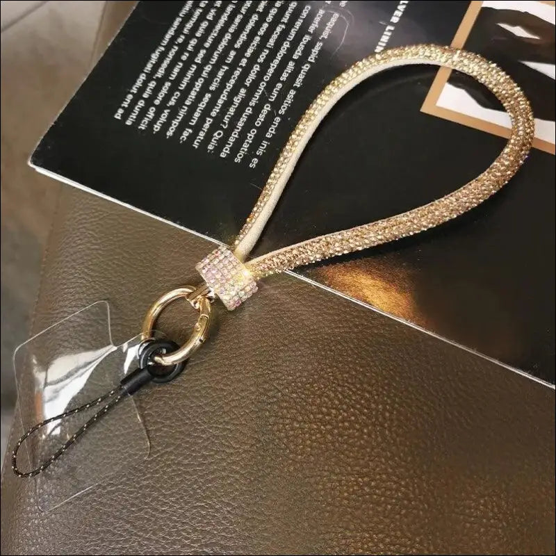 Luxury Rhinestone Mobile Phone Lanyard – High-End Diamond-Encrusted Antiloss Wrist Chain - Gold / CHINA