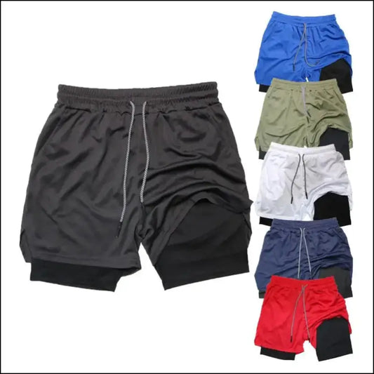 Men’s Double Layer Fitness Shorts 2 in 1 Gym Training Quick Dry Sports for Men Workout Jogging Deck Summer