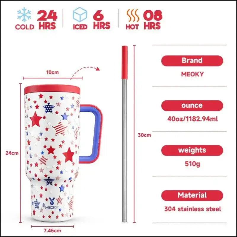 Meoky 40oz Stainless Steel Vacuum Tumbler with Straw & Lid | Leak-Proof Large Capacity Car Mug | Food-Grade Insulated