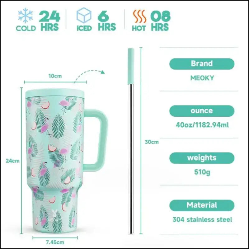 Meoky 40oz Stainless Steel Vacuum Tumbler with Straw & Lid | Leak-Proof Large Capacity Car Mug | Food-Grade Insulated