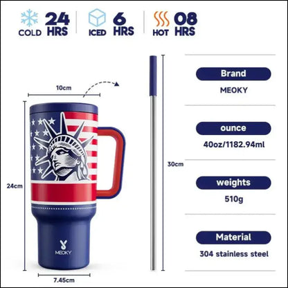 Meoky 40oz Stainless Steel Vacuum Tumbler with Straw & Lid | Leak-Proof Large Capacity Car Mug | Food-Grade Insulated