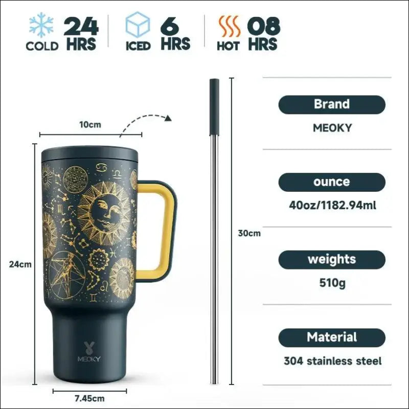 Meoky 40oz Stainless Steel Vacuum Tumbler with Straw & Lid | Leak-Proof Large Capacity Car Mug | Food-Grade Insulated