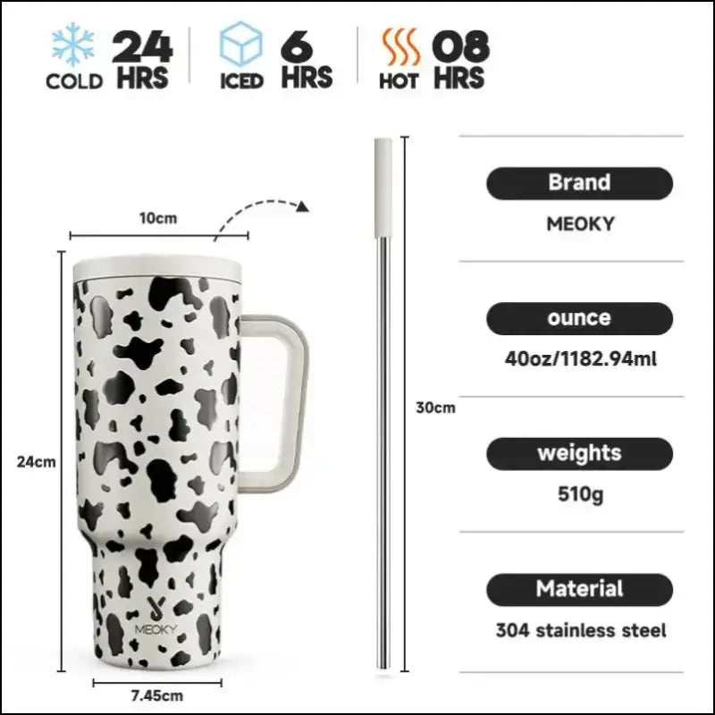 Meoky 40oz Stainless Steel Vacuum Tumbler with Straw & Lid | Leak-Proof Large Capacity Car Mug | Food-Grade Insulated