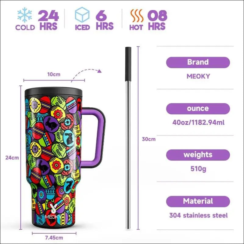 Meoky 40oz Stainless Steel Vacuum Tumbler with Straw & Lid | Leak-Proof Large Capacity Car Mug | Food-Grade Insulated