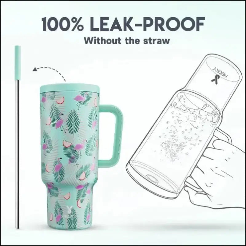 Meoky 40oz Stainless Steel Vacuum Tumbler with Straw & Lid | Leak-Proof Large Capacity Car Mug | Food-Grade Insulated