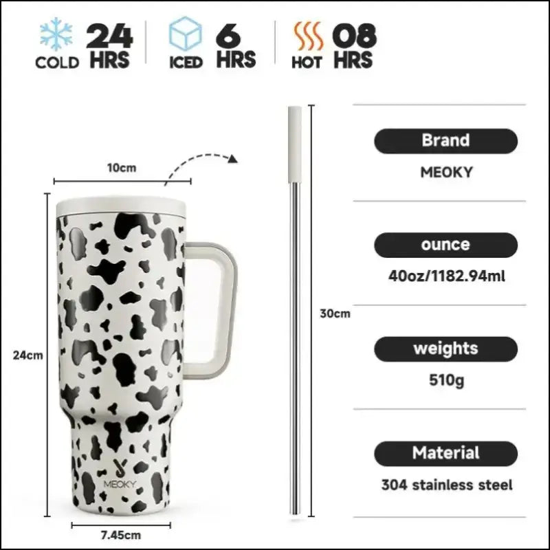 Meoky 40oz Stainless Steel Vacuum Tumbler with Straw & Lid | Leak-Proof Large Capacity Car Mug | Food-Grade Insulated