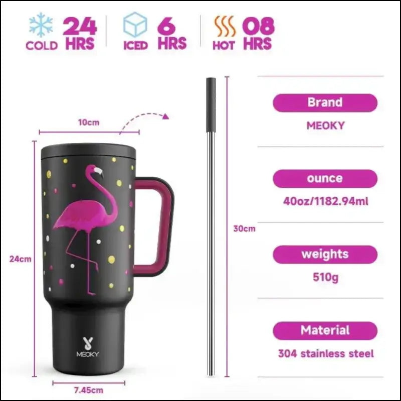 Meoky 40oz Stainless Steel Vacuum Tumbler with Straw & Lid | Leak-Proof Large Capacity Car Mug | Food-Grade Insulated