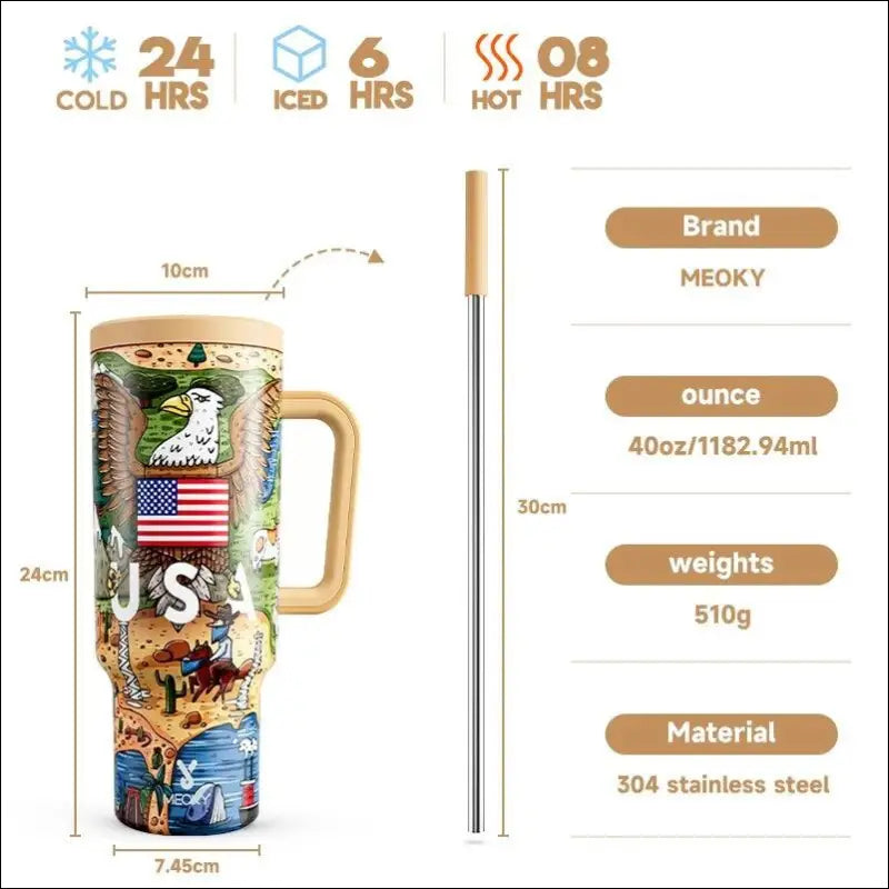 Meoky 40oz Stainless Steel Vacuum Tumbler with Straw & Lid | Leak-Proof Large Capacity Car Mug | Food-Grade Insulated