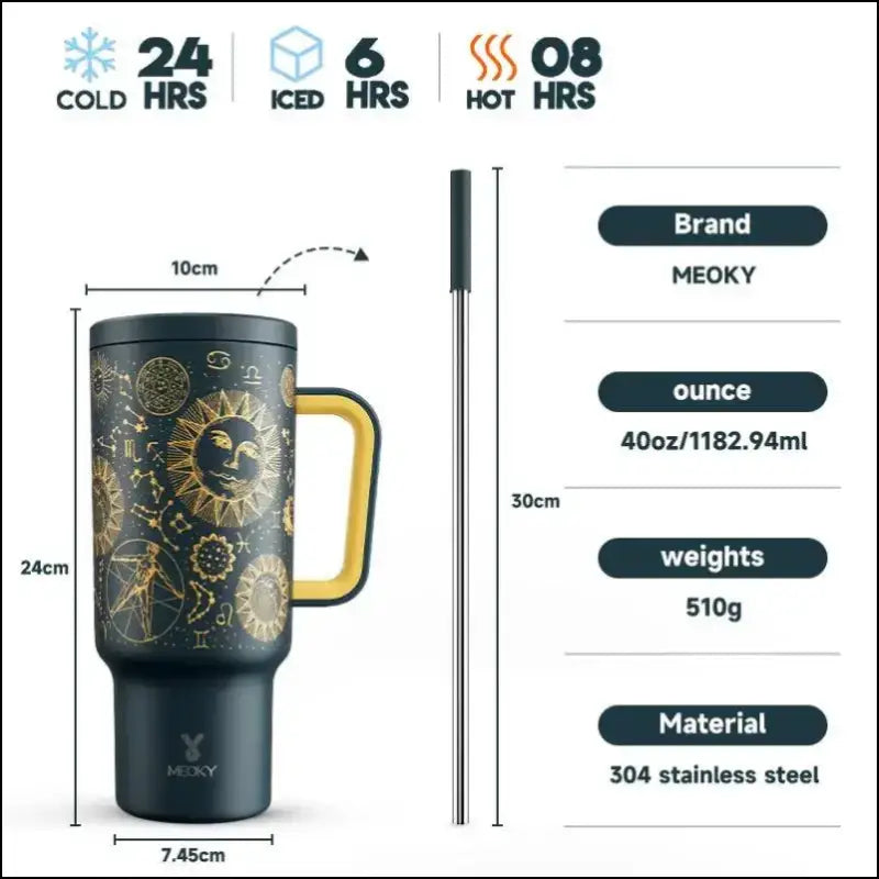 Meoky 40oz Stainless Steel Vacuum Tumbler with Straw & Lid | Leak-Proof Large Capacity Car Mug | Food-Grade Insulated