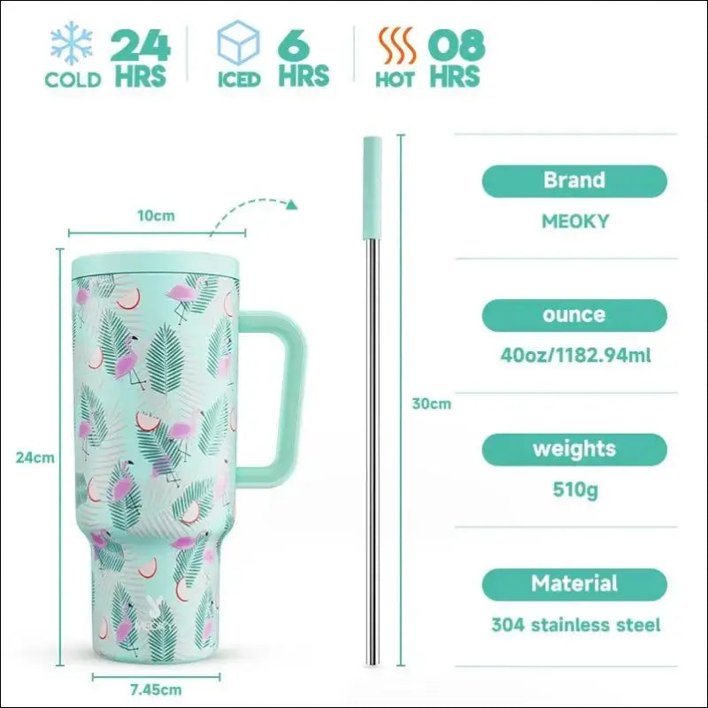 Meoky 40oz Stainless Steel Vacuum Tumbler with Straw & Lid | Leak-Proof Large Capacity Car Mug | Food-Grade Insulated