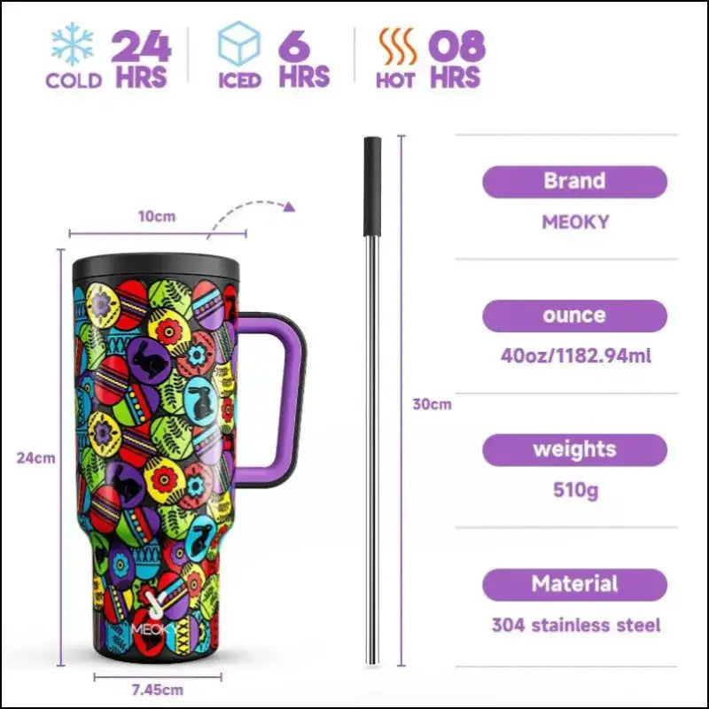 Meoky 40oz Stainless Steel Vacuum Tumbler with Straw & Lid | Leak-Proof Large Capacity Car Mug | Food-Grade Insulated